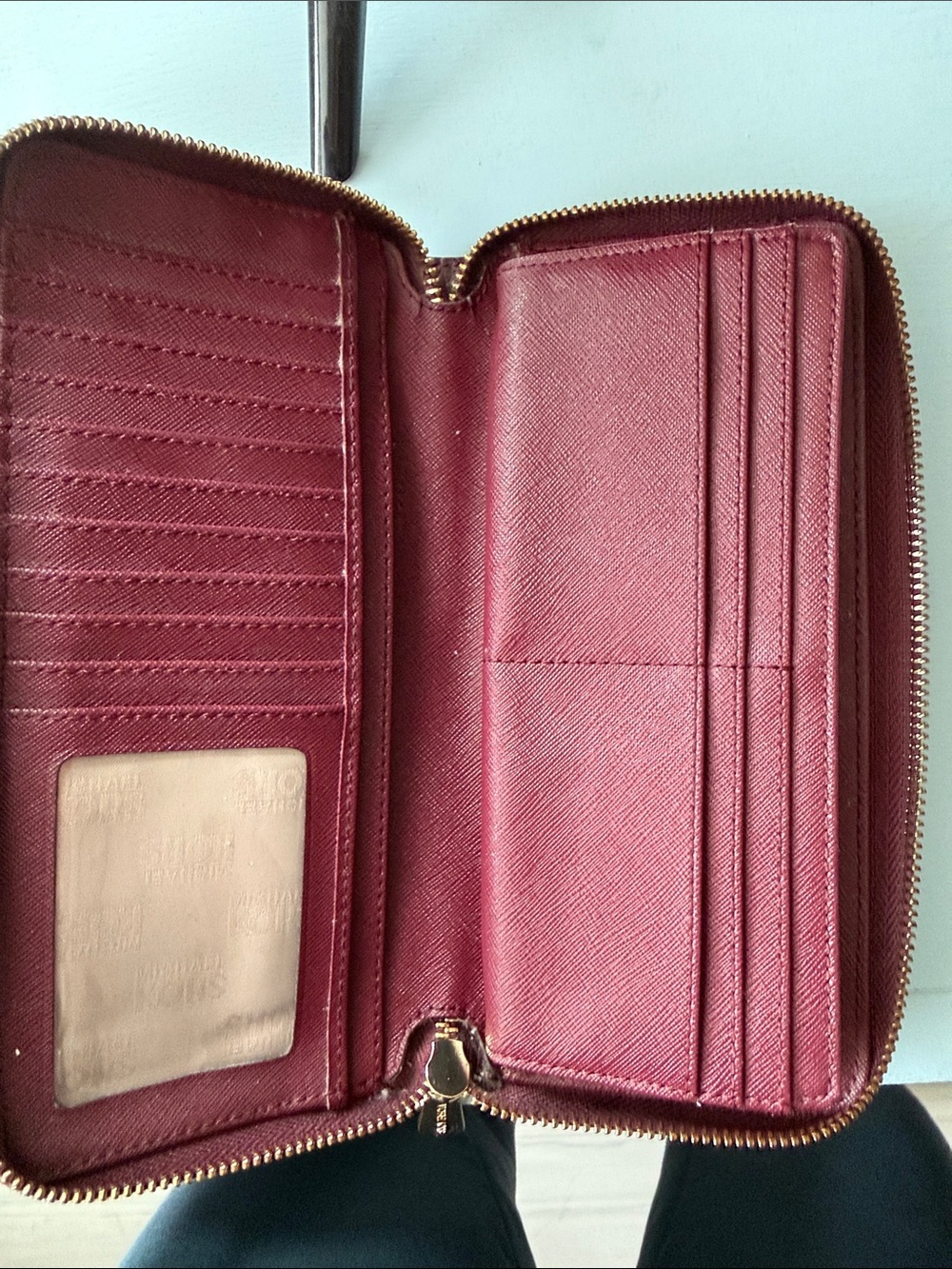Michael Kors Wine Leather Zip-Around Wallet with Gold Plaque - Picture 7 of 14